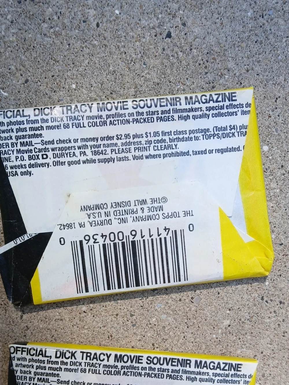 five unopened packs of 1990 Topps Dick Tracy movie trading cards.